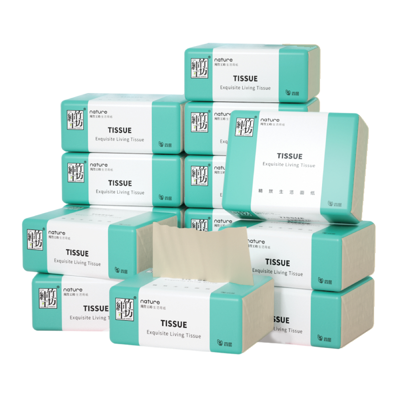 蓝漂竹浆白色10包抽纸LP-24201白色抽纸10包 绿色